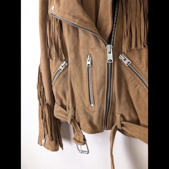 [SOLD] ALLSAINTS Womens Sz US 6 BALFERN Fringe Tassel Suede Leather Jacket Brown - Picture 5 of 10